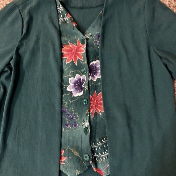 Vintage Alfred Dunner Petite Blouse Womens 8 Used Green Floral - Picture 5 of 11